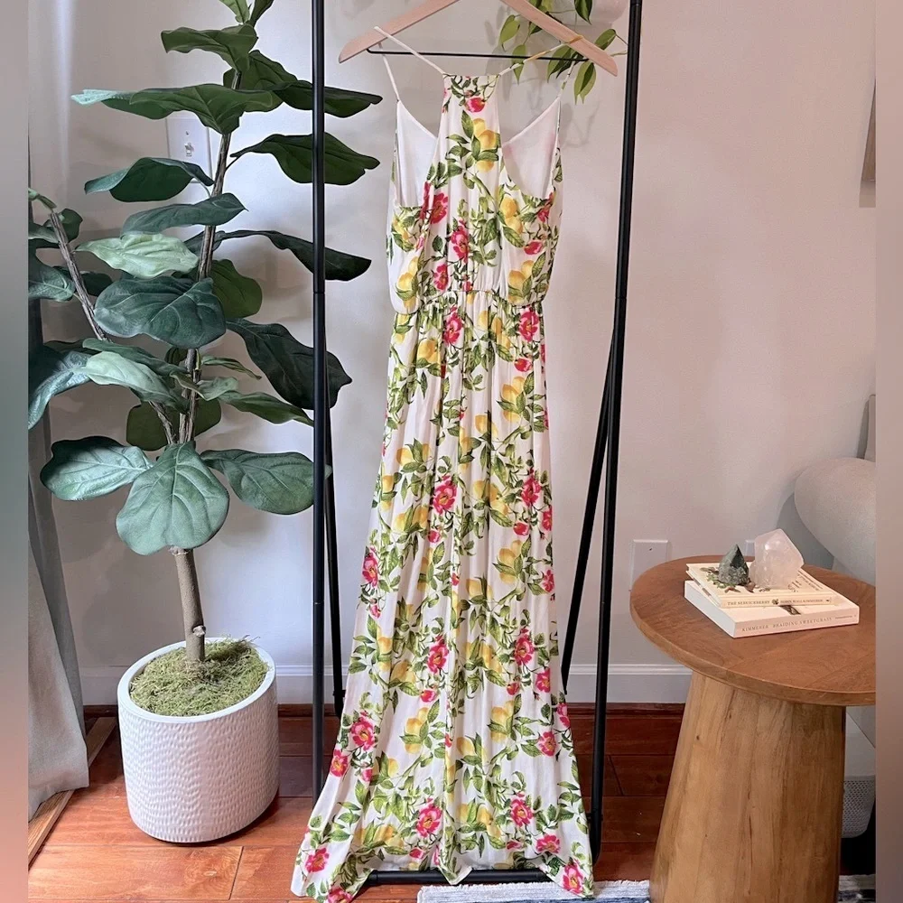 Everly Lemon Floral Spaghetti Strap Maxi Dress Size S Summer Garden Party - Picture 2 of 7